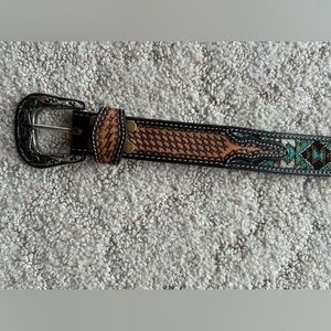 Beaded Tooled Women’s Western Leather Belt